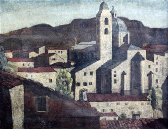 George D. Aked (1907-1989) Hill Town 14 x 18in.